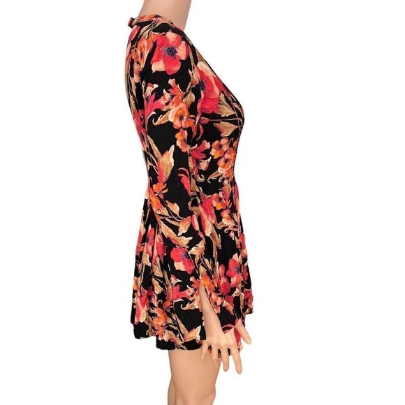 Free People Tegan Printed Long-Sleeve Mini Dress In Black Combo Size 4 - Picture 3 of 11